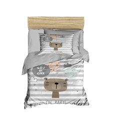 L'essentiel linge de maison PH177 Juego Funda Nórdica Bebé, Microsatén y Algodón, Impresión 3D, 100x150cm, Gris, Blanco y Marrón